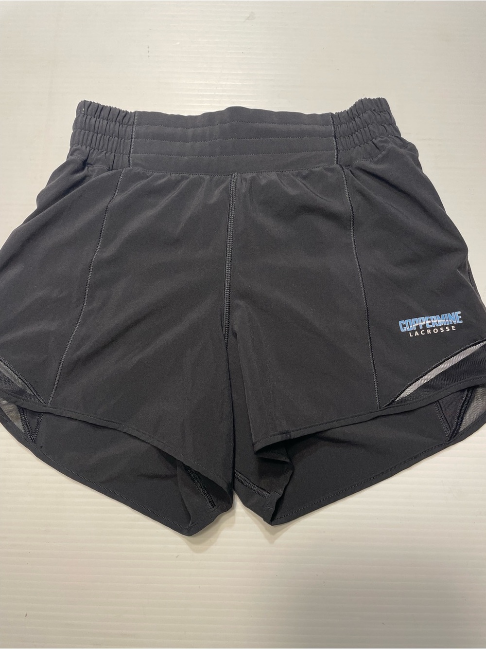 Lululemon Hotty Hot Short *High-Rise Long 4" Sz 4 Coppermine Lacrosse Logo Black